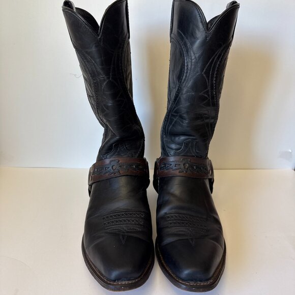 CODE WEST Mens SZ 9.5 Black Leather Ring Harness Motorcycle Western Biker Boots - Picture 2 of 16
